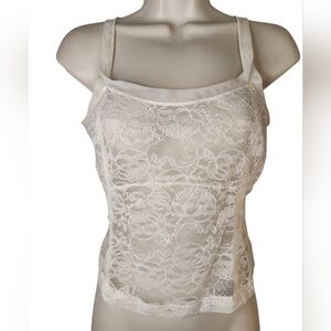 Vintage Victoria's Secret Sheer Ivory Lace Camisole Crop Top Cami Lingerie M Y2K